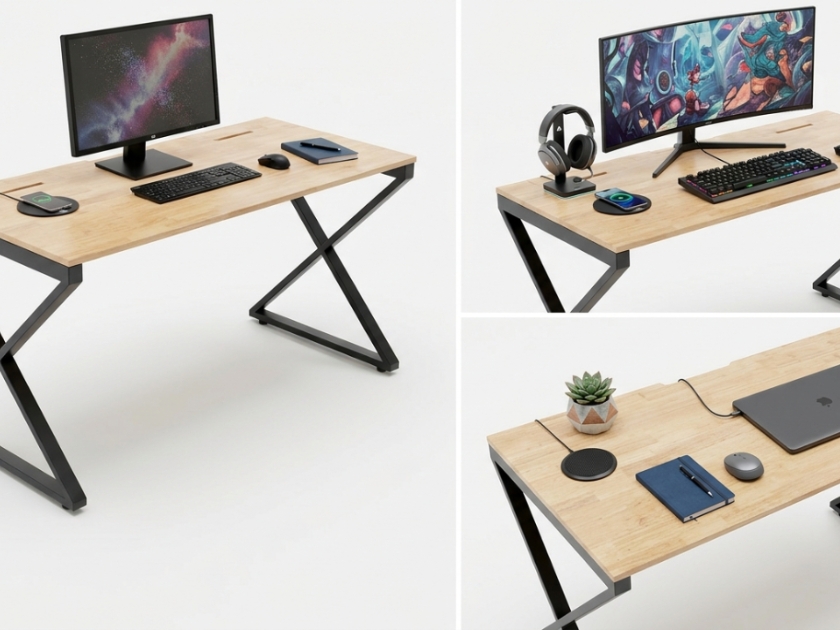 Bàn Làm Việc Gỗ Cao Su Có Hộp Điện Tiện Lợi - Ảnh 3