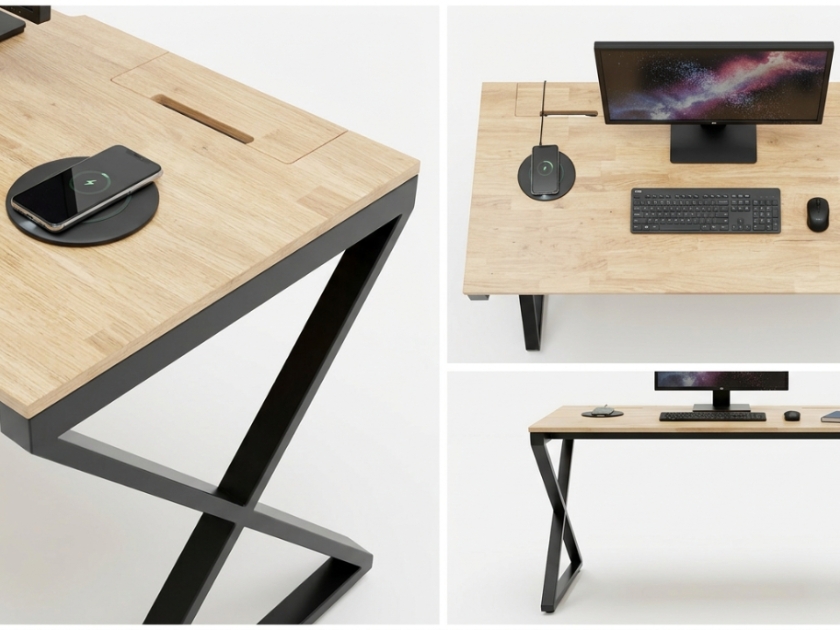 Bàn Làm Việc Gỗ Cao Su Có Hộp Điện Tiện Lợi - Ảnh 2